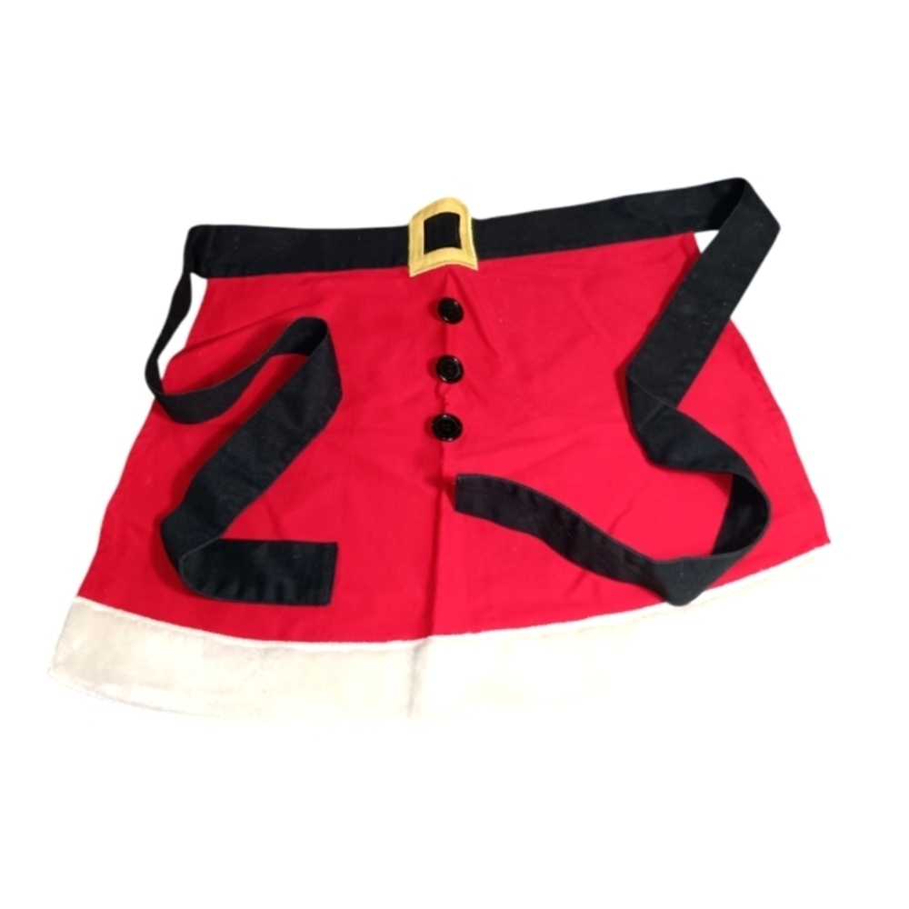 Vintage Ritz Santa Claus Christmas Apron Decorative Belt Buckle Fur Trim